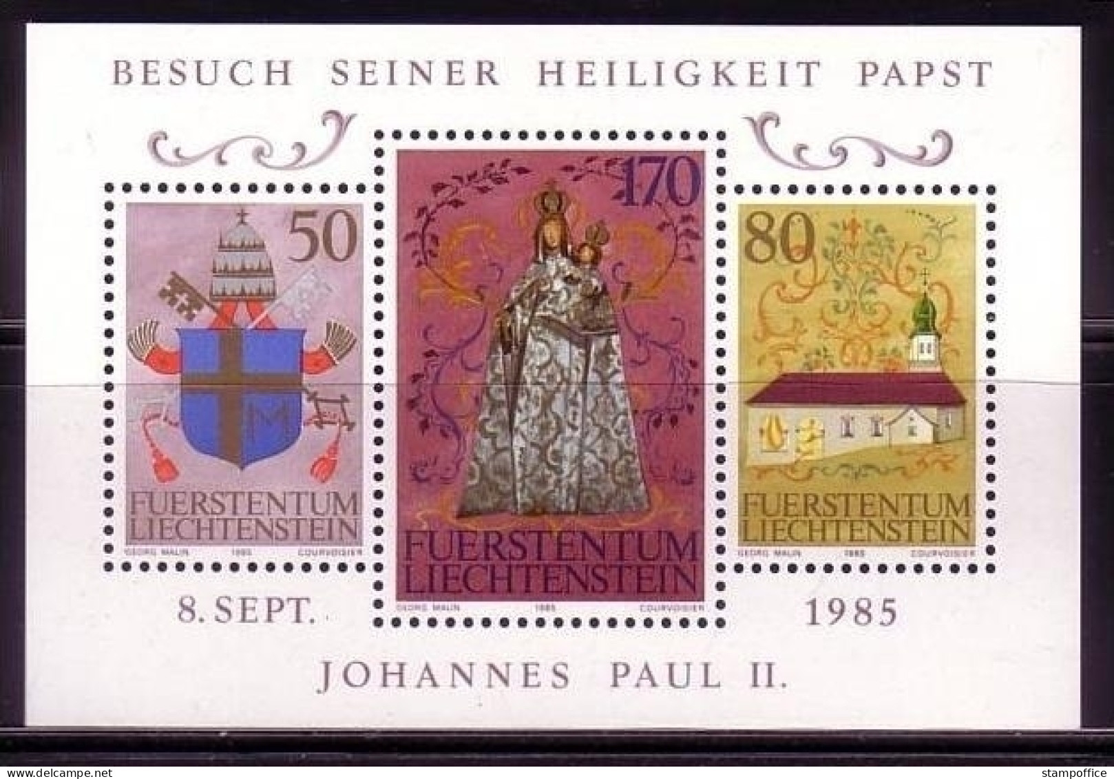 LIECHTENSTEIN BLOCK 12 POSTFRISCH(MINT) BESUCH VON PAPST JOHANNES PAUL II. 1985 - Blokken