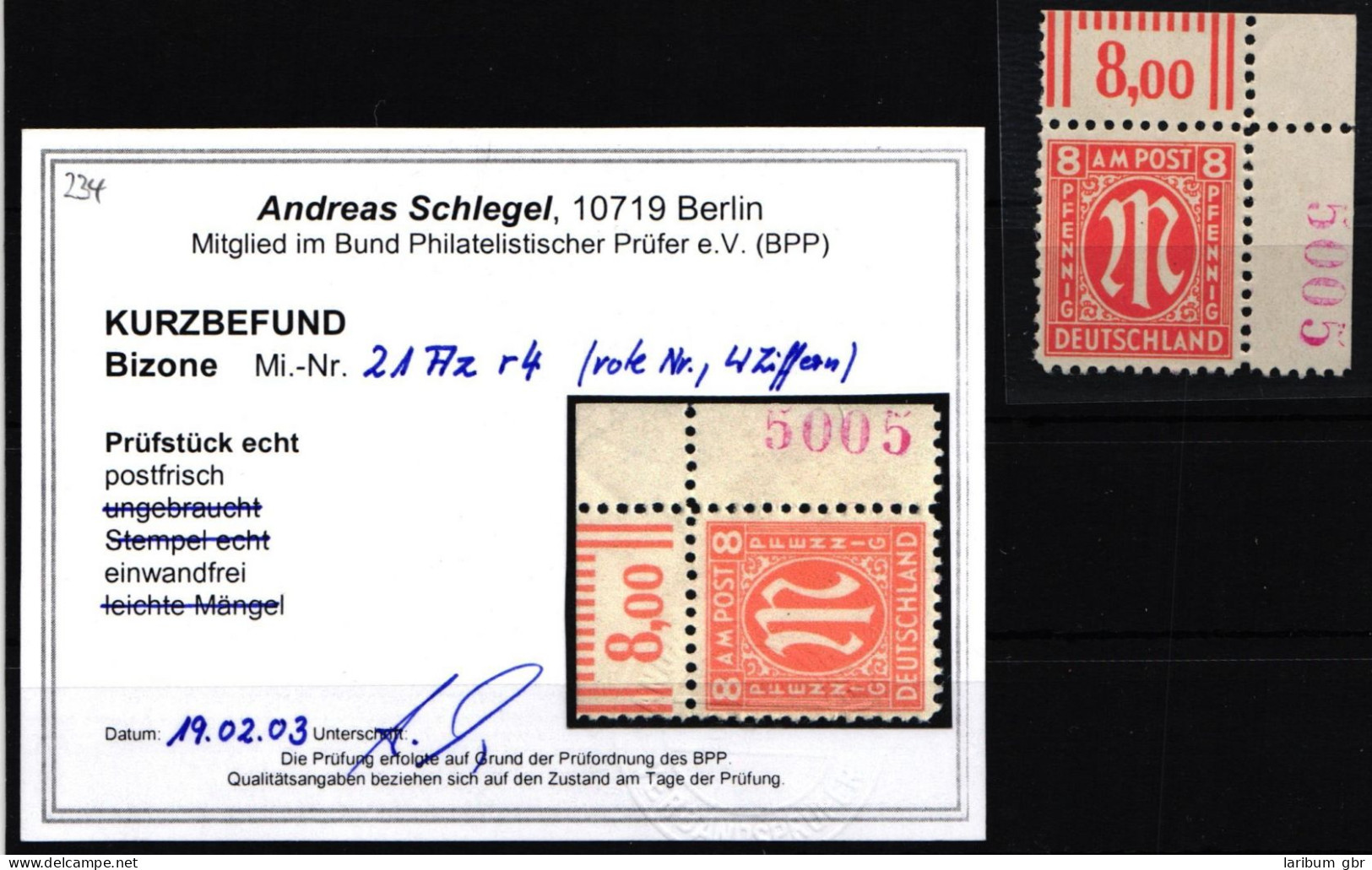 SBZ 21 Az R4 Postfrisch Rote Nummer 5005 #NG173 - Mint