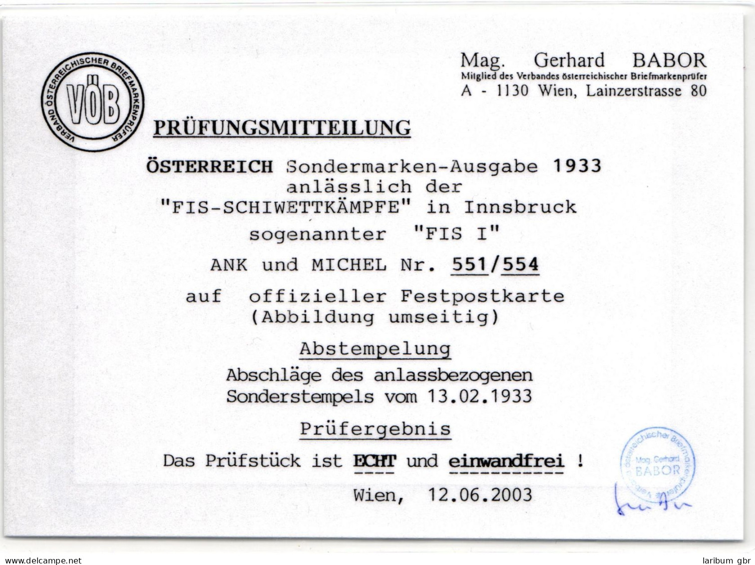 Österreich 551-554 Auf Ausstellungskarte Wettkämpfe, Befund Barbor VÖB #NG176 - Altri & Non Classificati