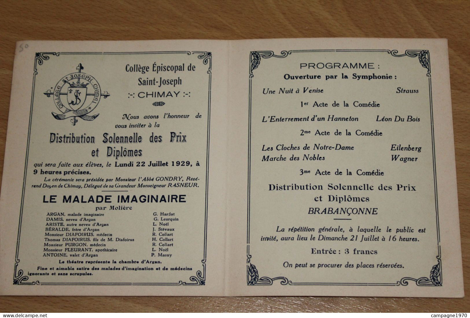 RARE ANCIEN PROGRAMME - CHIMAY - COLLEGE SAINT JOSEPH - DISTRIBUTION DES PRIX - JUILLET 1929 - Programmes