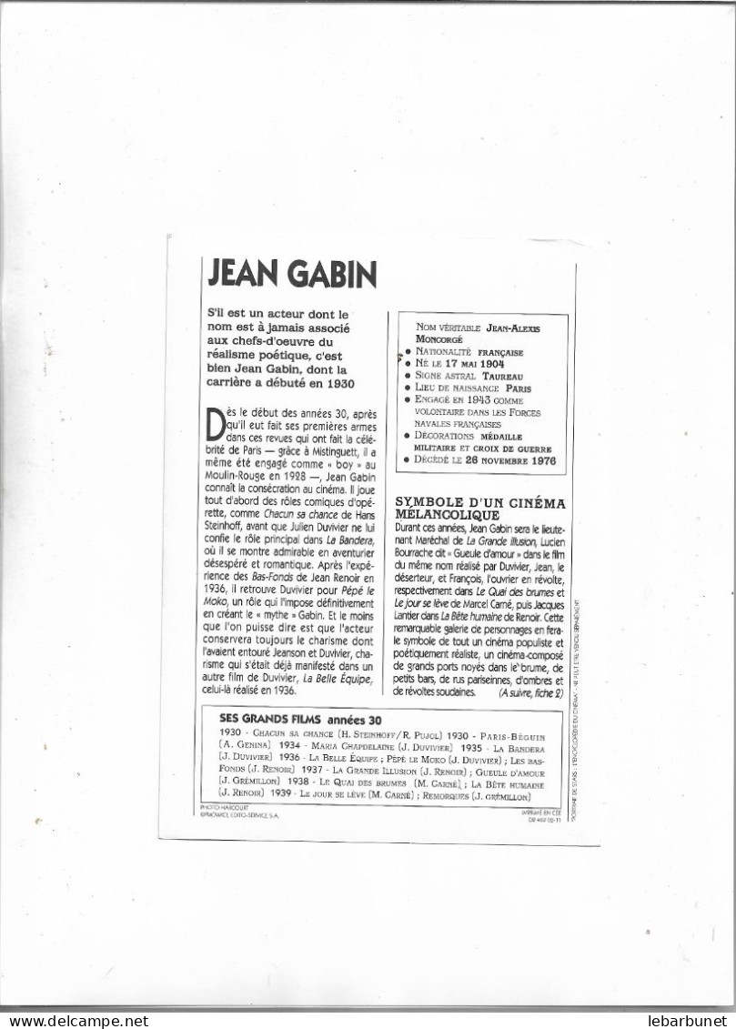 Portrait De Star De Cinéma Jean Gabin - Collections