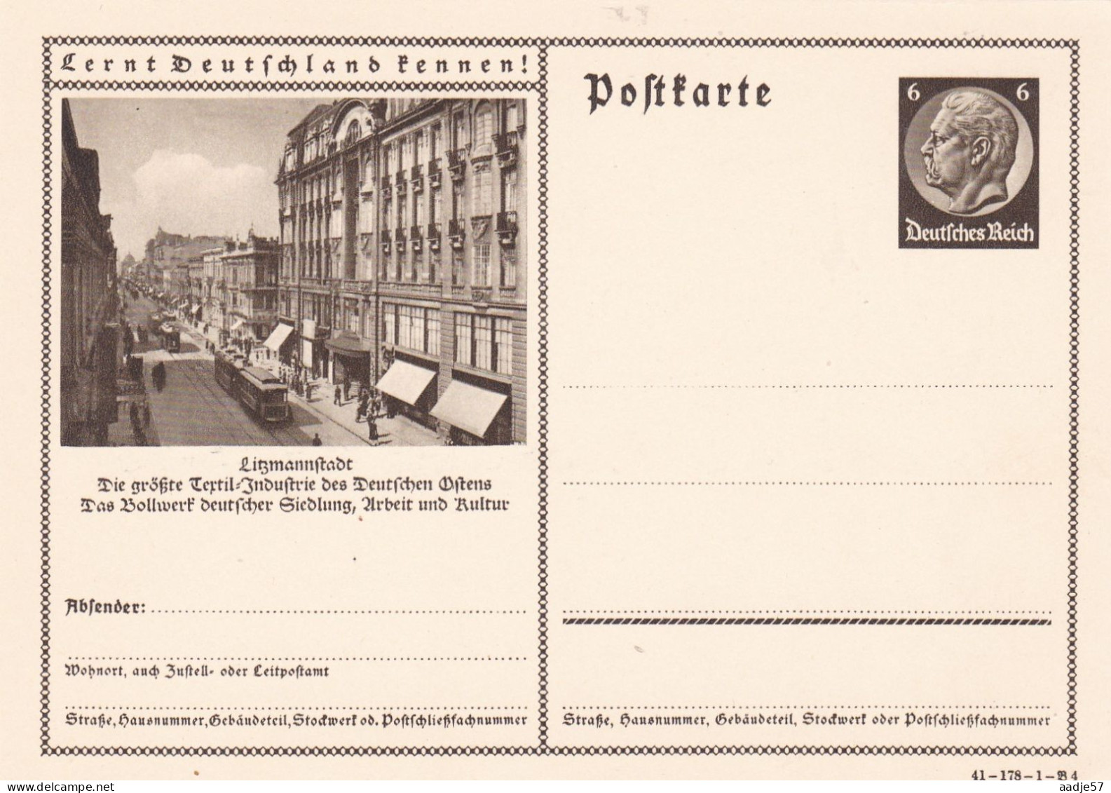 Litzmannstadt, Strassenpartie Mit Strassenbahn Und Geschöften - Briefkaarten