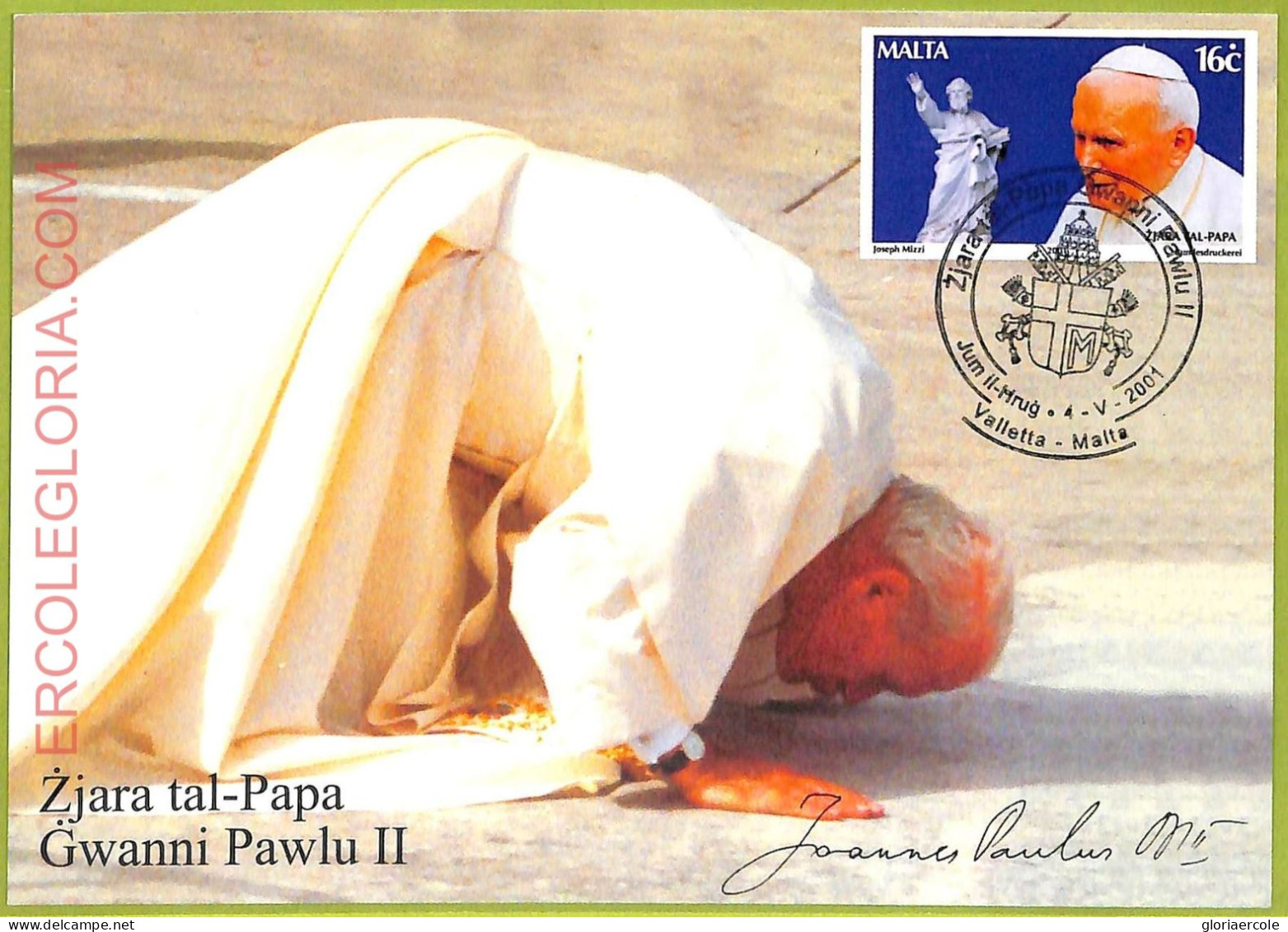 Ad3260 - MALTA - Postal History - MAXIMUM CARD - 2001 - Pope John Paul II - Christentum