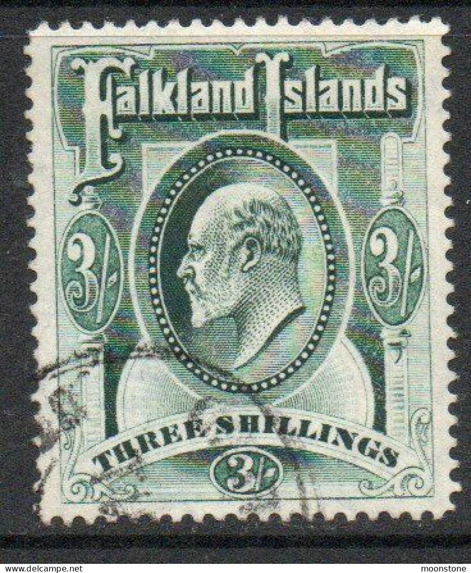Falkland Islands EVII 1904-12 3/- Green Definitive, Used, SG 49 - Falklandinseln