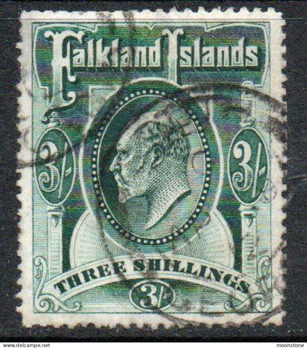 Falkland Islands EVII 1904-12 3/- Deep Green Definitive, Used, SG 49b - Falkland Islands