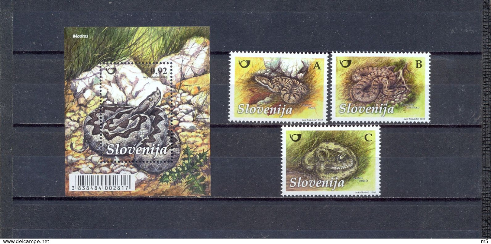 SLOVENIA - MNH - SNAKES - MI.NO.864/6 + BL 51 - CV = 8 € - Unused Stamps
