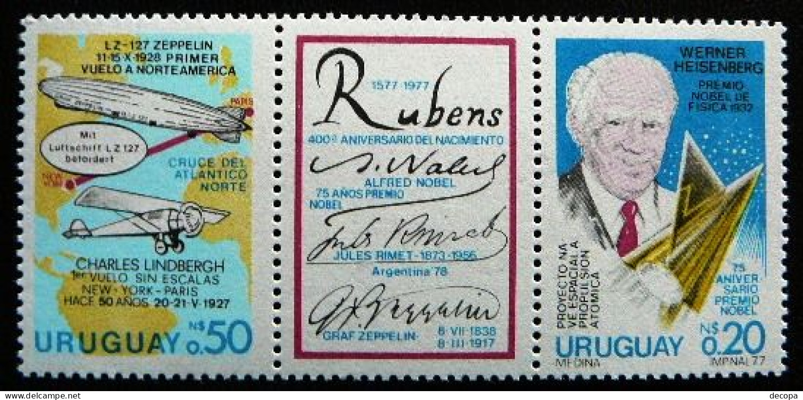 (dcbv-1642) Uruguay   Mi 1453+1455   Strip    1977    MNH     Signature  J. Rimet - Uruguay