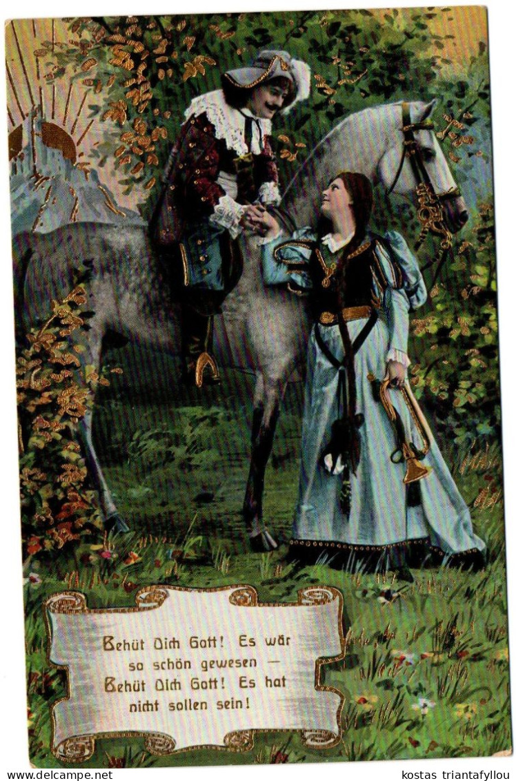 1.12.32  BEHUT DICH GOTT, ILLUSTRATION, 1925, POSTCARD (UPPER LEFT AND BOTTOM RIGHT CORNER FOLD) - Couples