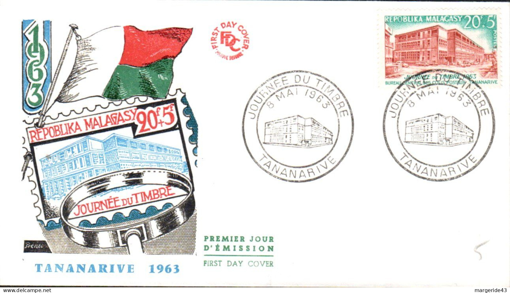 MADAGASCAR FDC 1963 JOURNEE DU TIMBRE - Madagascar (1960-...)