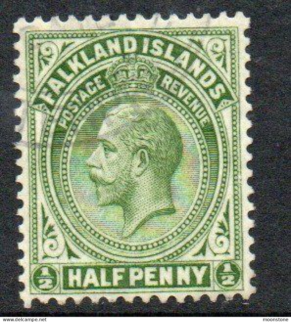 Falkland Islands GV 1912-20 ½d Yellow-green Definitive, Line Perf, Wmk. Multiple Crown CA, Used, SG 60a - Falklandeilanden