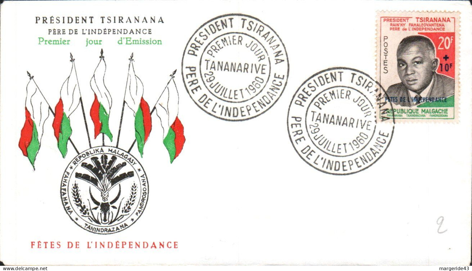 MADAGASCAR FDC 1960 PRESIDENT TSIRANANA - Madagascar (1960-...)