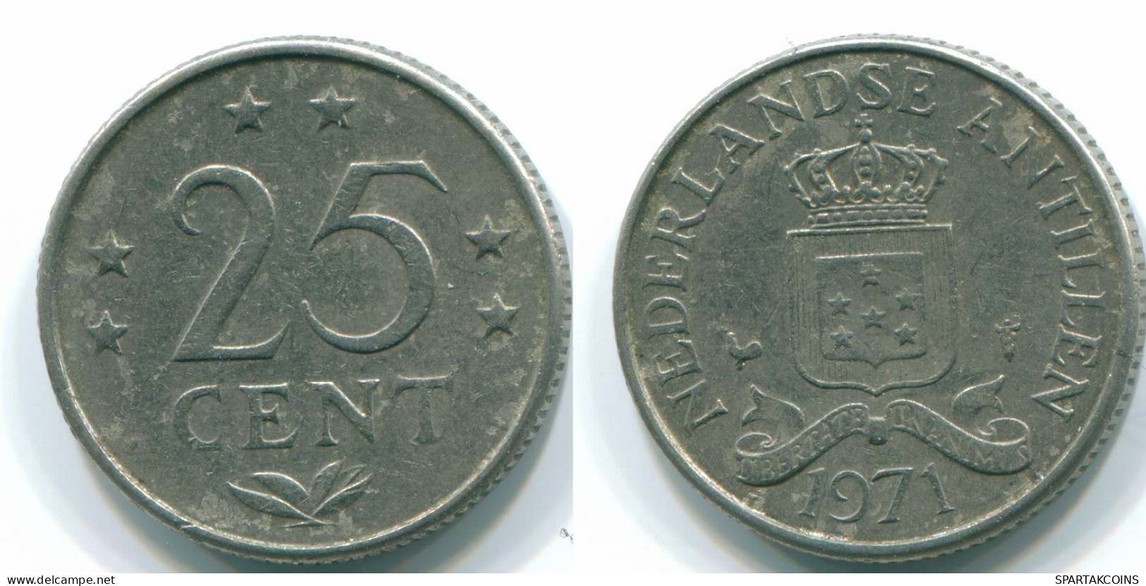 25 CENTS 1971 NETHERLANDS ANTILLES Nickel Colonial Coin #S11584.U.A - Niederländische Antillen