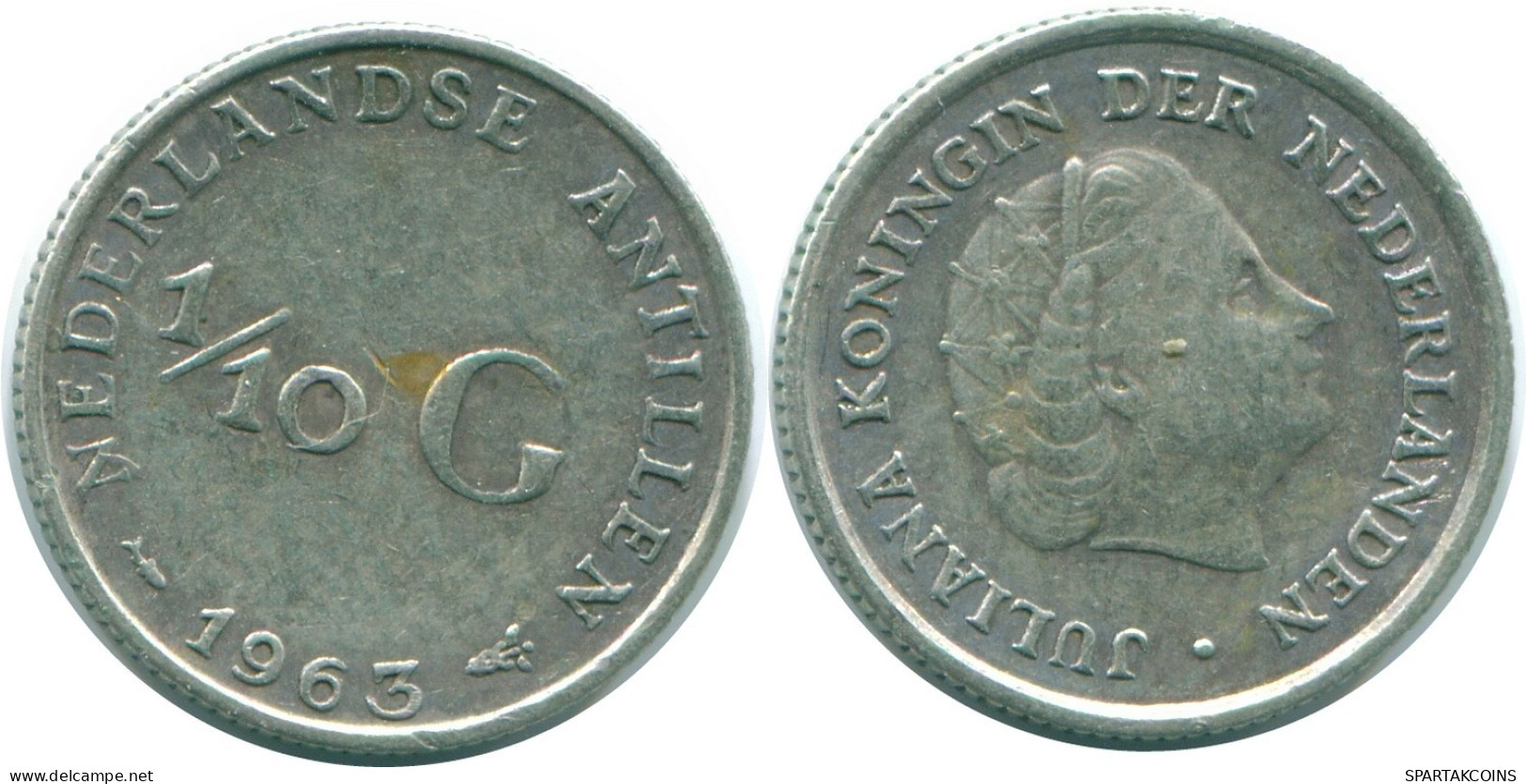 1/10 GULDEN 1963 ANTILLAS NEERLANDESAS PLATA Colonial Moneda #NL12575.3.E.A - Antilles Néerlandaises