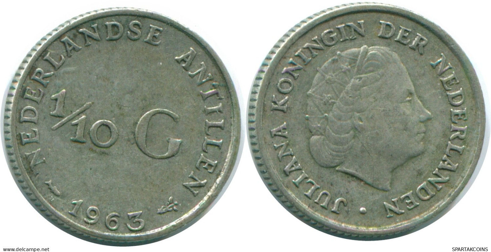 1/10 GULDEN 1963 ANTILLAS NEERLANDESAS PLATA Colonial Moneda #NL12599.3.E.A - Antilles Néerlandaises