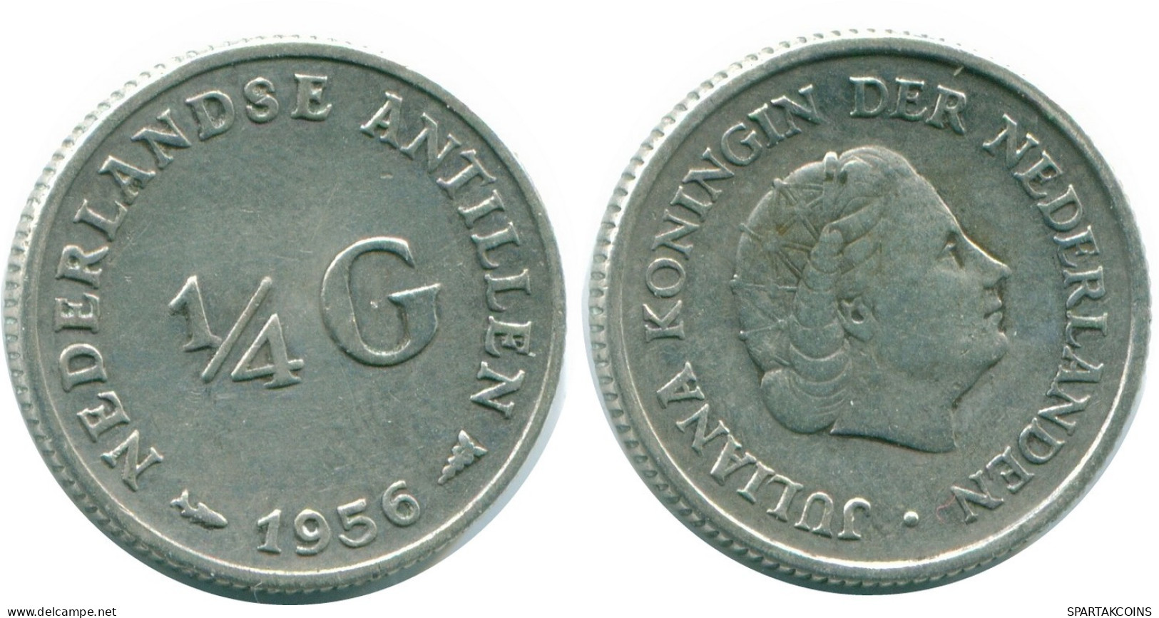 1/4 GULDEN 1956 NETHERLANDS ANTILLES SILVER Colonial Coin #NL10905.4.U.A - Niederländische Antillen