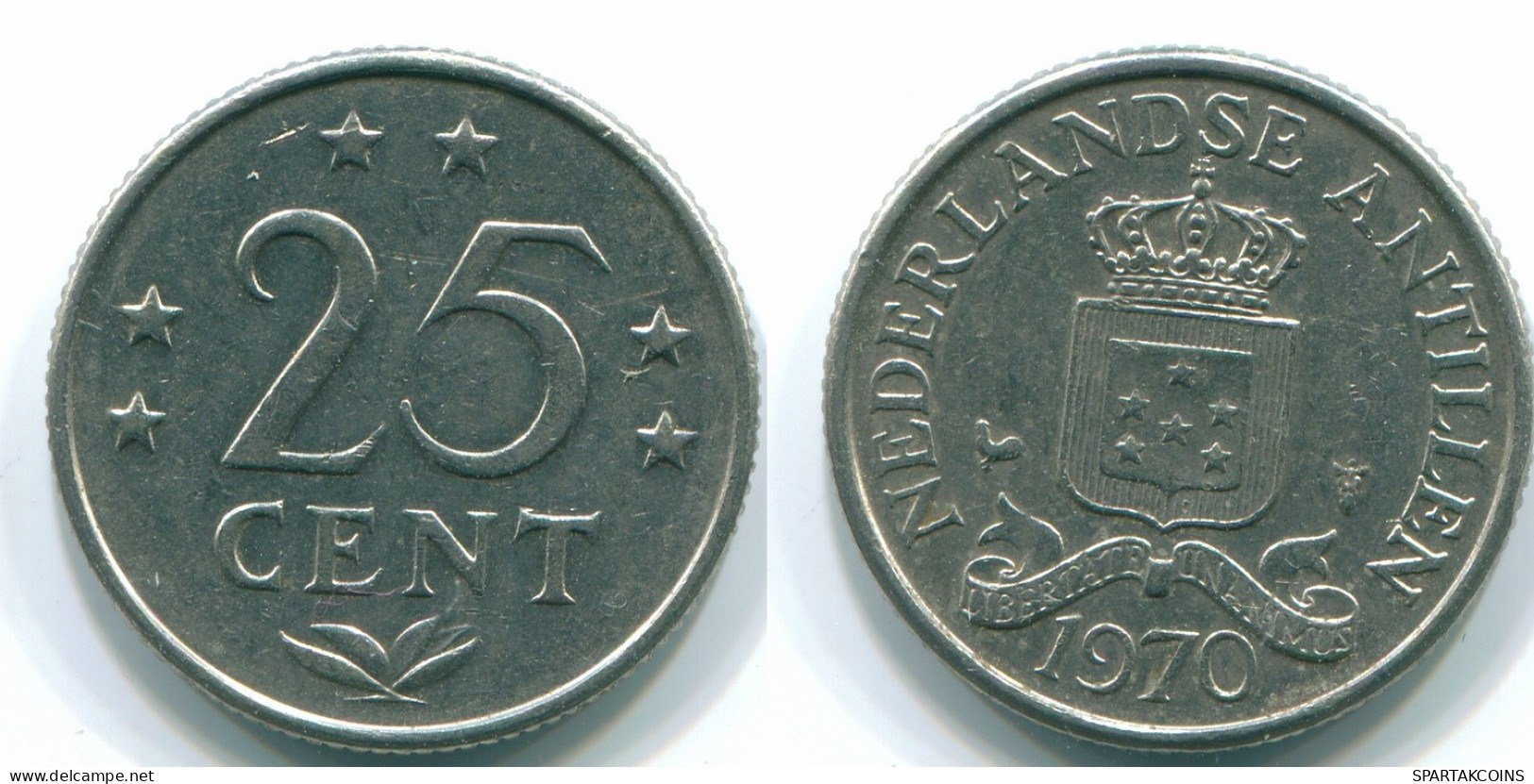 25 CENTS 1970 NIEDERLÄNDISCHE ANTILLEN Nickel Koloniale Münze #S11439.D.A - Niederländische Antillen