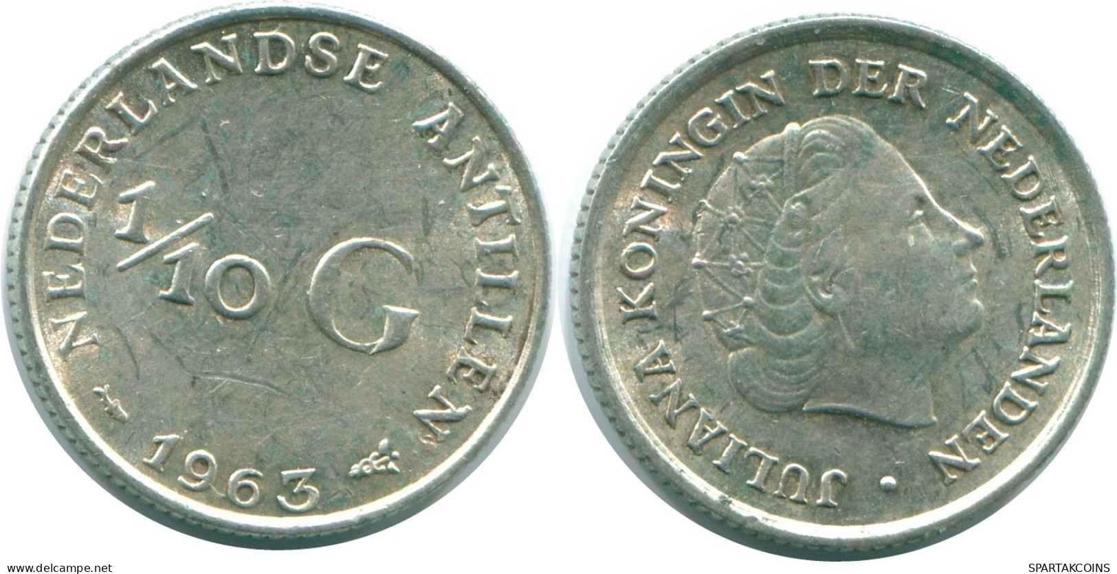 1/10 GULDEN 1963 NIEDERLÄNDISCHE ANTILLEN SILBER Koloniale Münze #NL12484.3.D.A - Antilles Néerlandaises
