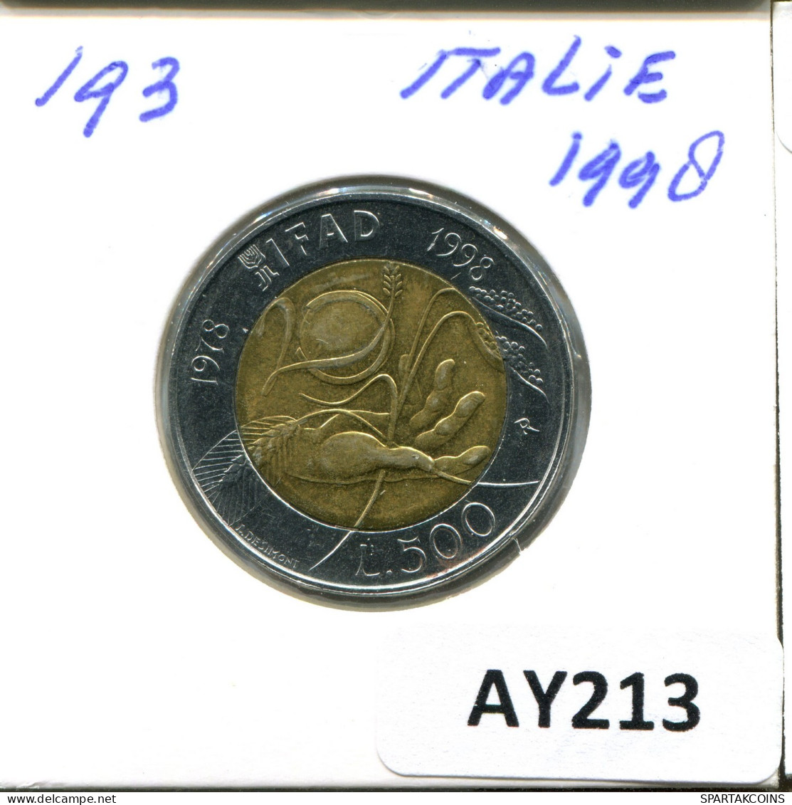 500 LIRE 1998 ITALIE ITALY Pièce BIMETALLIC #AY213.2.F.A - 500 Liras