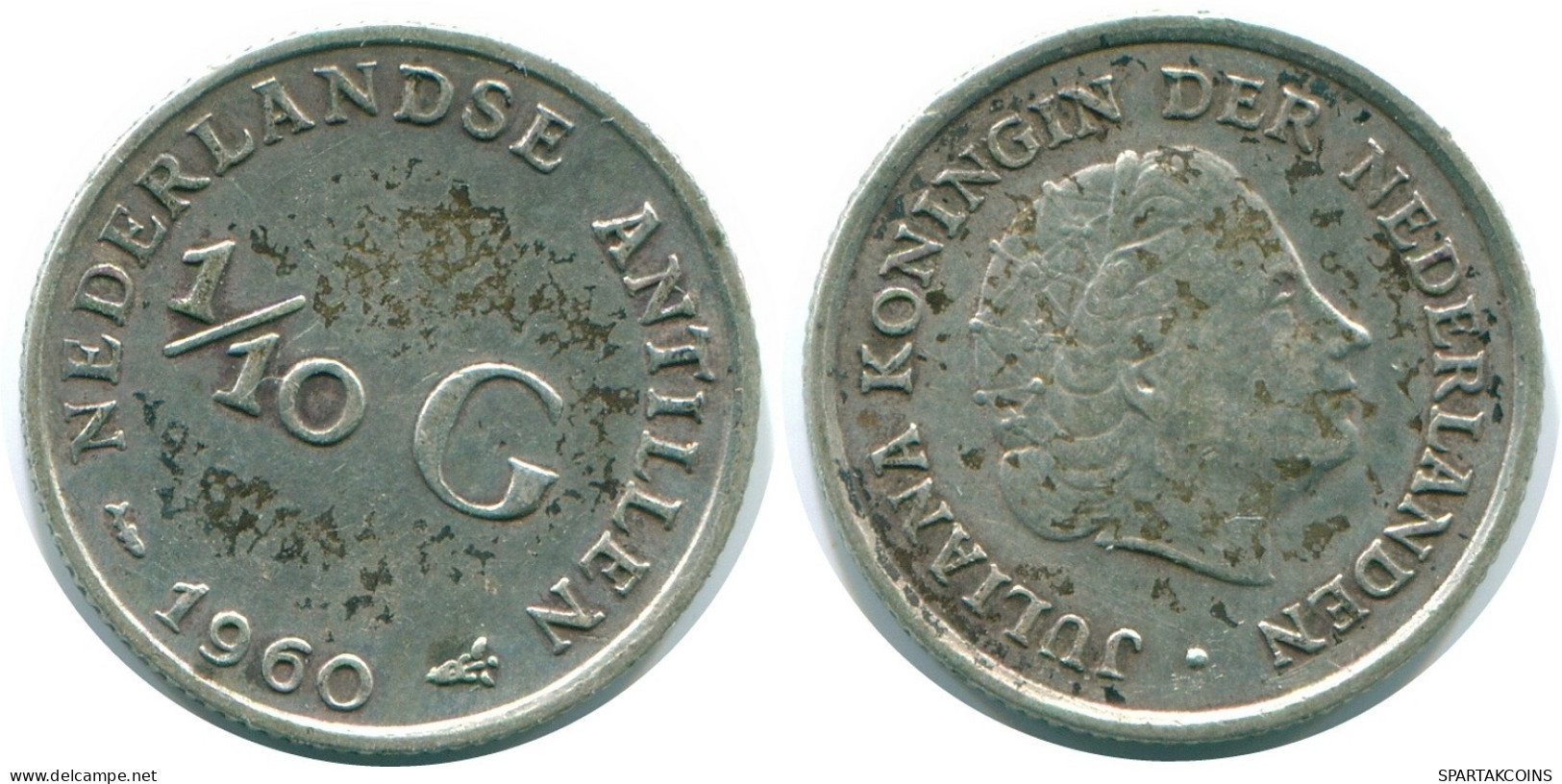 1/10 GULDEN 1960 NIEDERLÄNDISCHE ANTILLEN SILBER Koloniale Münze #NL12297.3.D.A - Antilles Néerlandaises