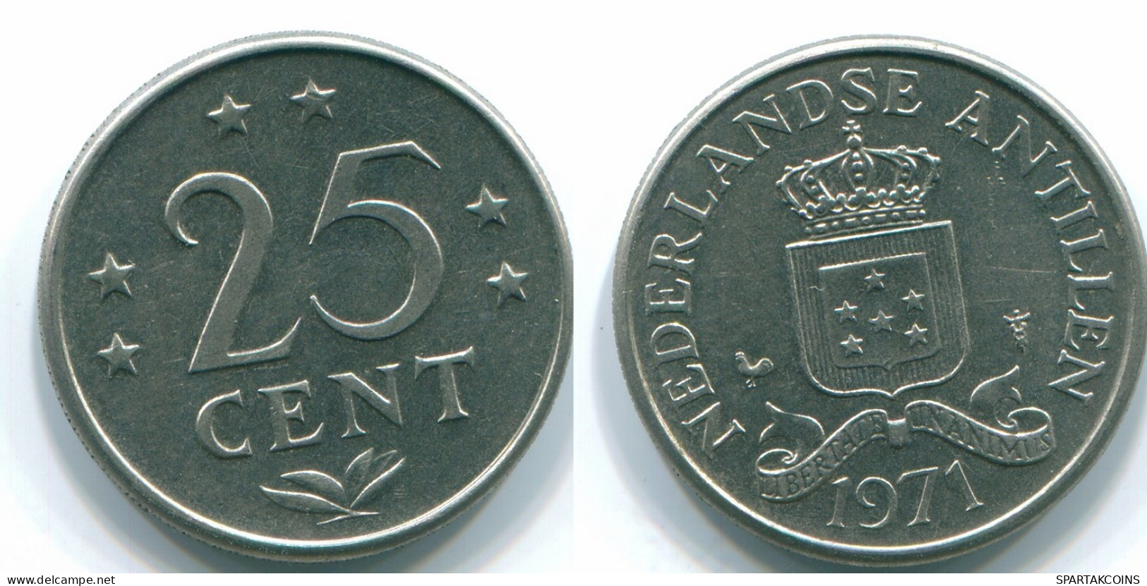 25 CENTS 1971 ANTILLAS NEERLANDESAS Nickel Colonial Moneda #S11534.E.A - Antilles Néerlandaises
