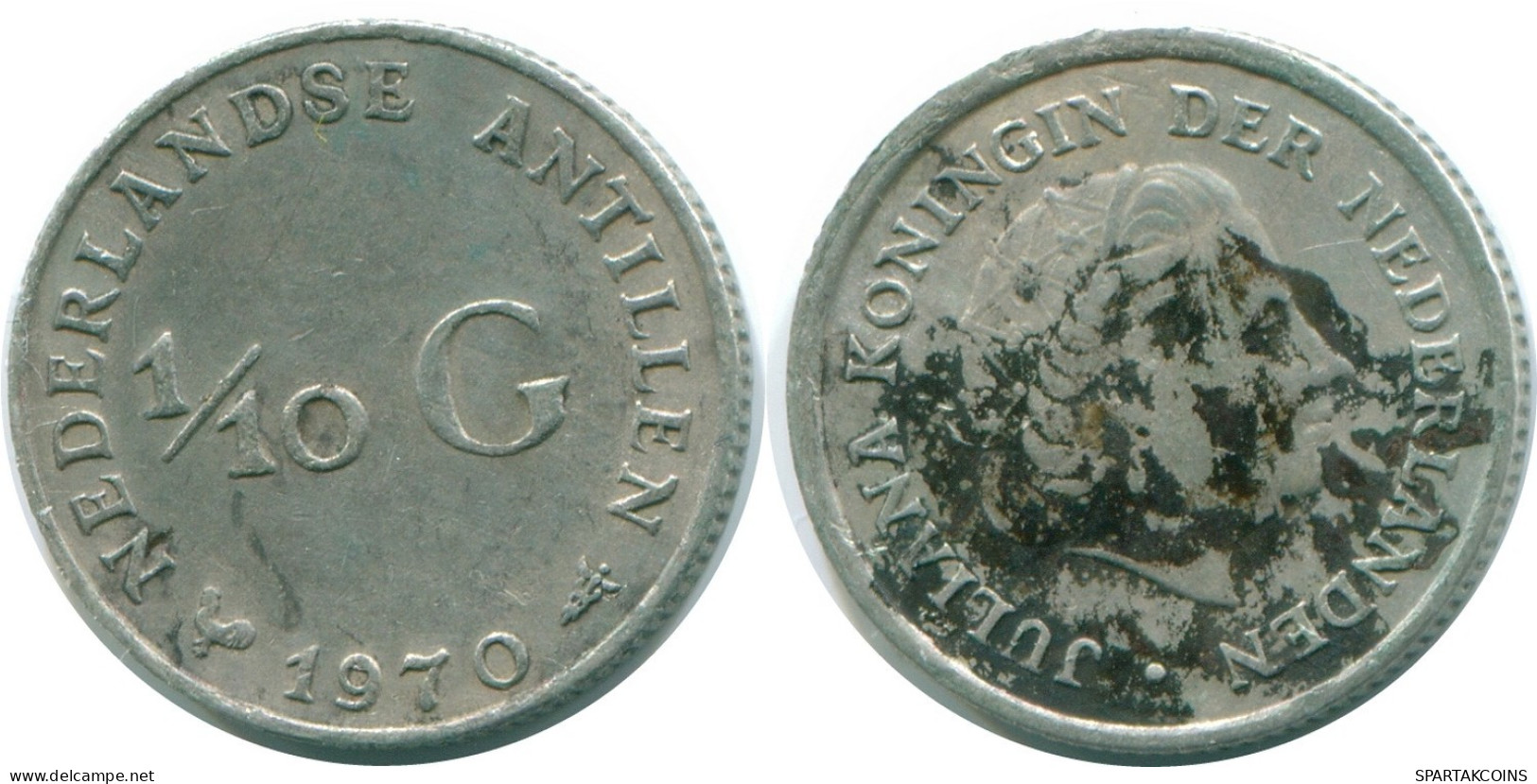 1/10 GULDEN 1970 NIEDERLÄNDISCHE ANTILLEN SILBER Koloniale Münze #NL13040.3.D.A - Niederländische Antillen