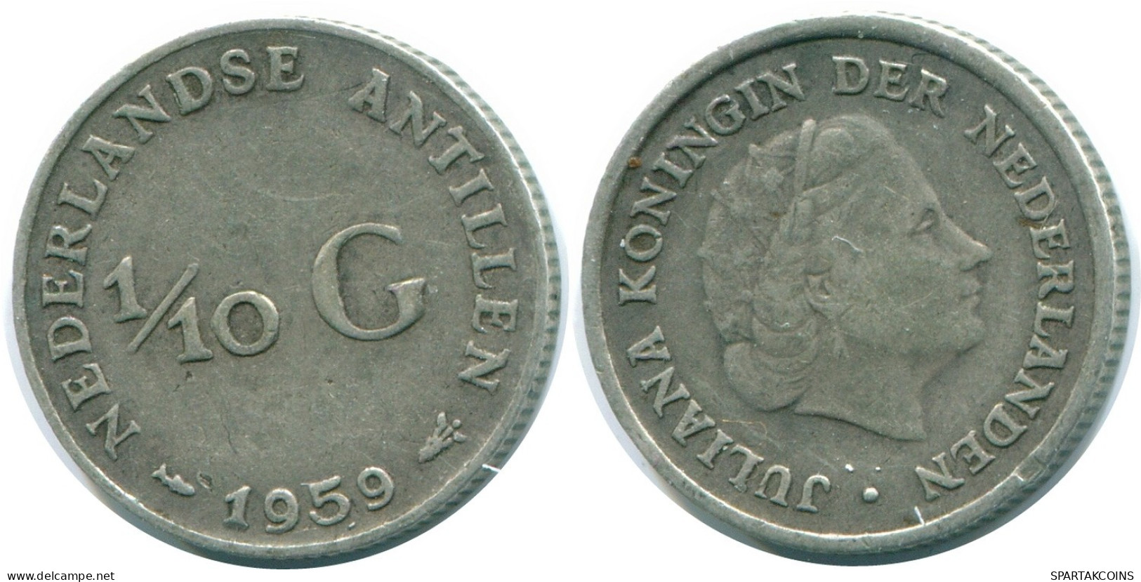 1/10 GULDEN 1959 NETHERLANDS ANTILLES SILVER Colonial Coin #NL12226.3.U.A - Niederländische Antillen