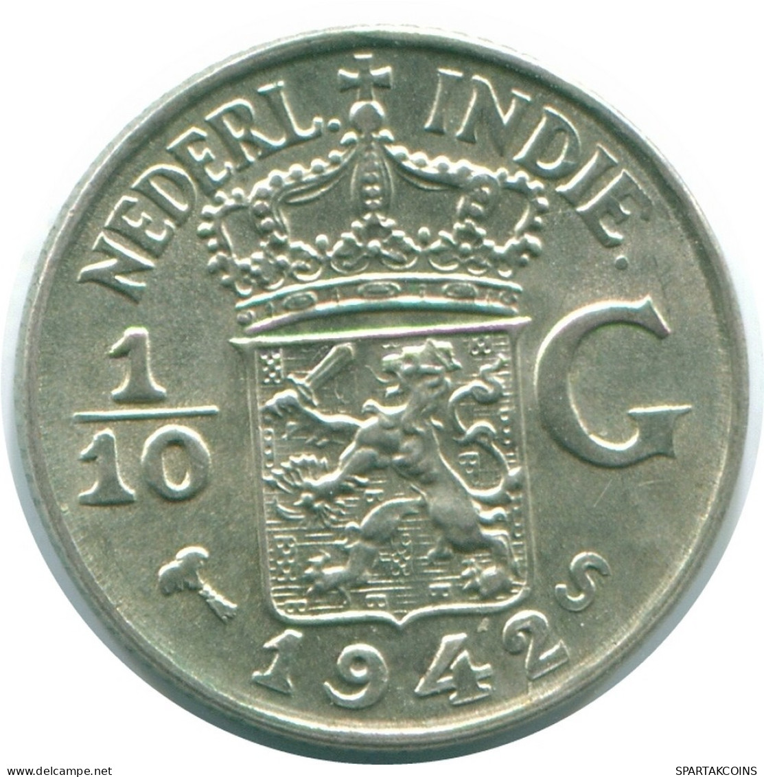 1/10 GULDEN 1942 INDES ORIENTALES NÉERLANDAISES ARGENT Colonial Pièce #NL13881.3.F.A - Indes Neerlandesas