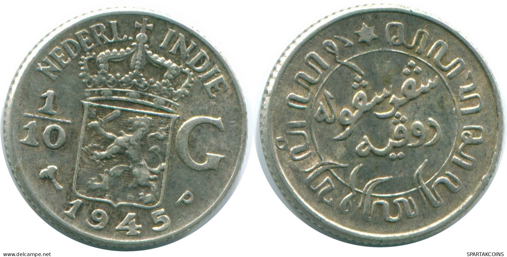 1/10 GULDEN 1945 P NETHERLANDS EAST INDIES SILVER Colonial Coin #NL14224.3.U.A - Indes Neerlandesas