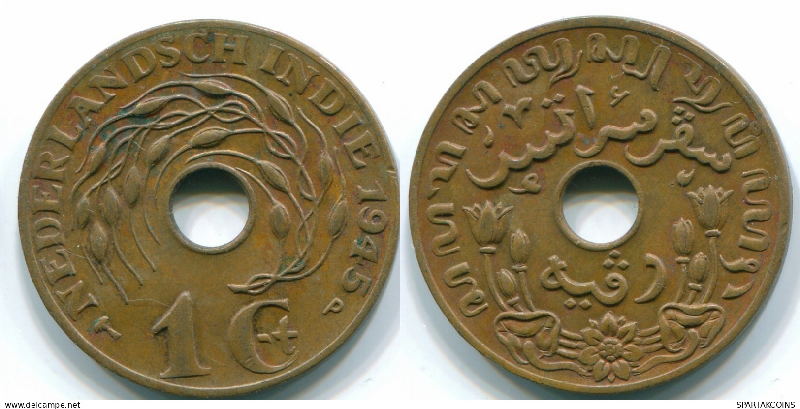 1 CENT 1945 P INDES ORIENTALES NÉERLANDAISES INDONÉSIE Bronze Colonial Pièce #S10374.F.A - Indes Neerlandesas