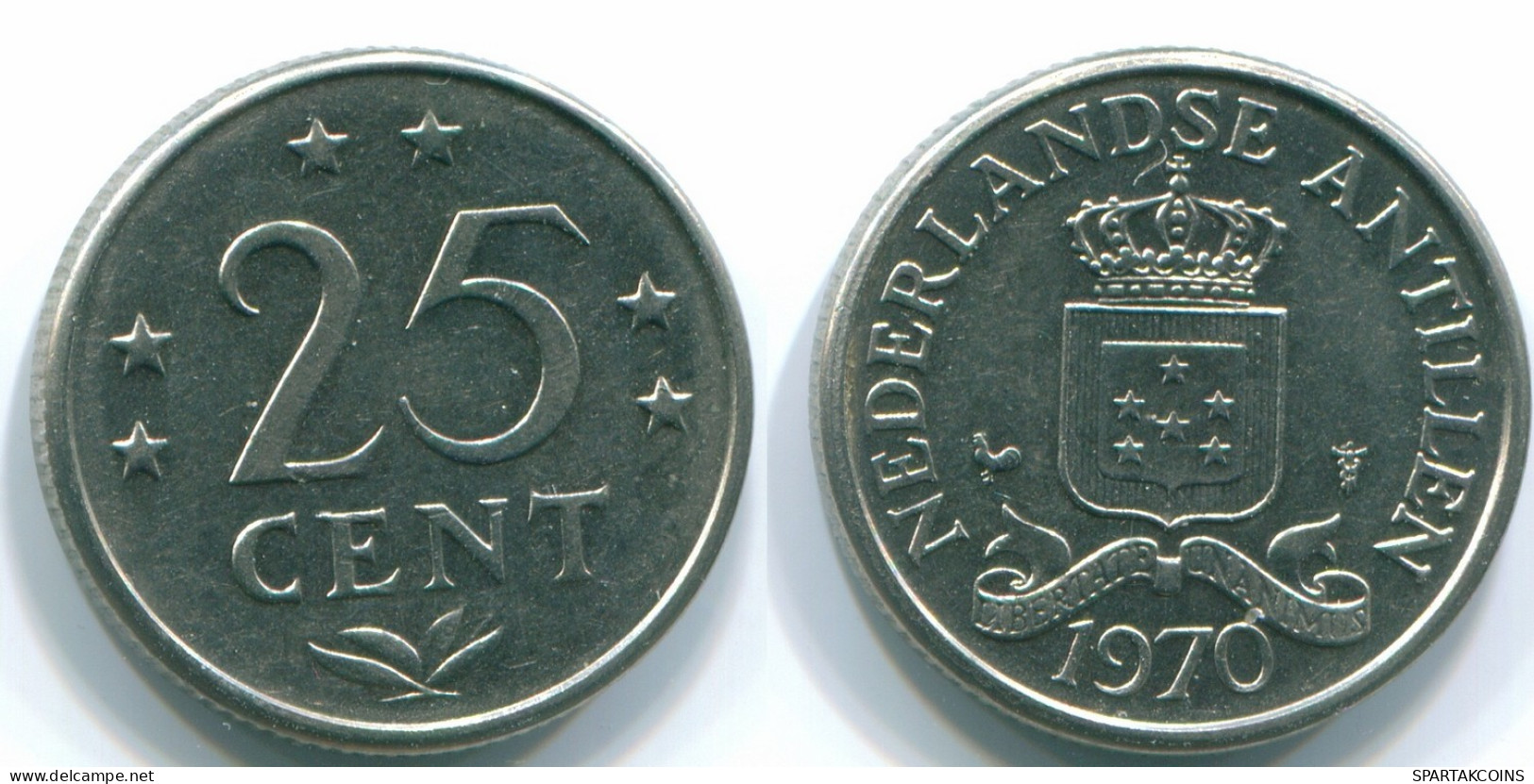 25 CENTS 1970 NIEDERLÄNDISCHE ANTILLEN Nickel Koloniale Münze #S11466.D.A - Antilles Néerlandaises