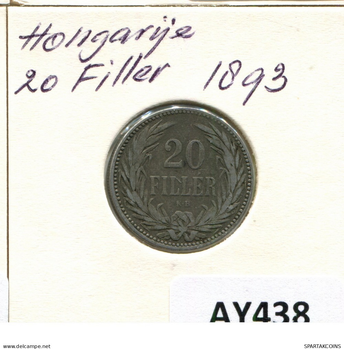 20 FILLER 1893 HUNGRÍA HUNGARY Moneda #AY438.E.A - Hongrie