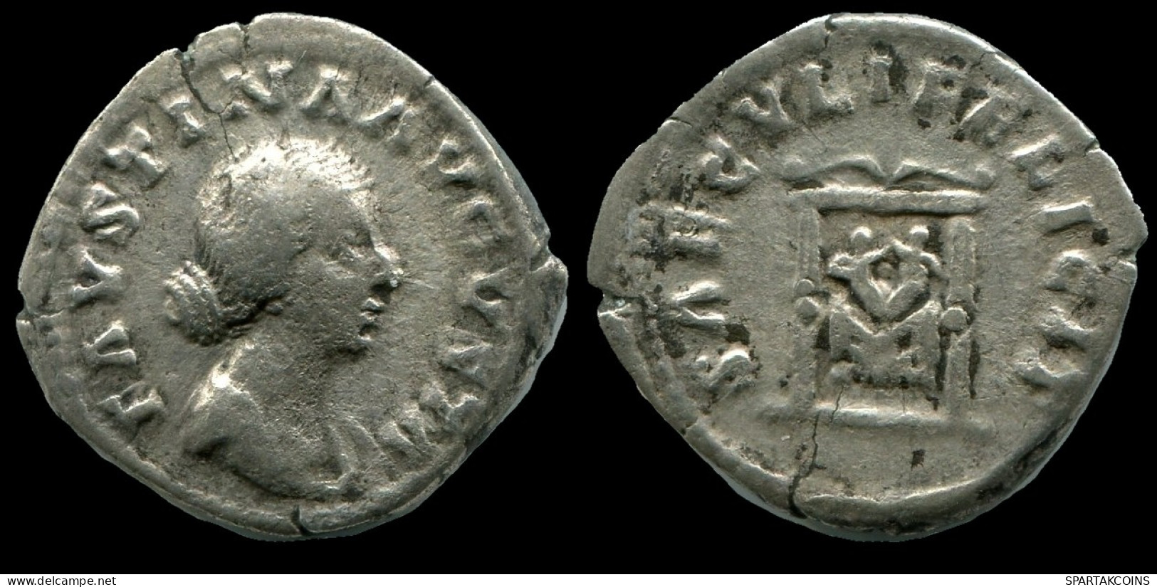 FAUSTINA JUNIOR AR DENARIUS AD 161-175 THRONE (PULVINAR) #ANC12308.78.U.A - La Dinastía Antonina (96 / 192)