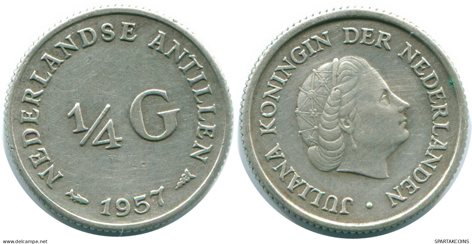 1/4 GULDEN 1957 ANTILLAS NEERLANDESAS PLATA Colonial Moneda #NL10976.4.E.A - Antilles Néerlandaises