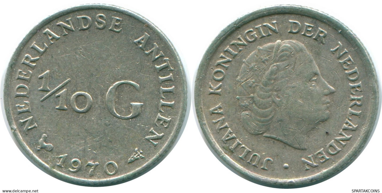1/10 GULDEN 1970 ANTILLAS NEERLANDESAS PLATA Colonial Moneda #NL13053.3.E.A - Antilles Néerlandaises
