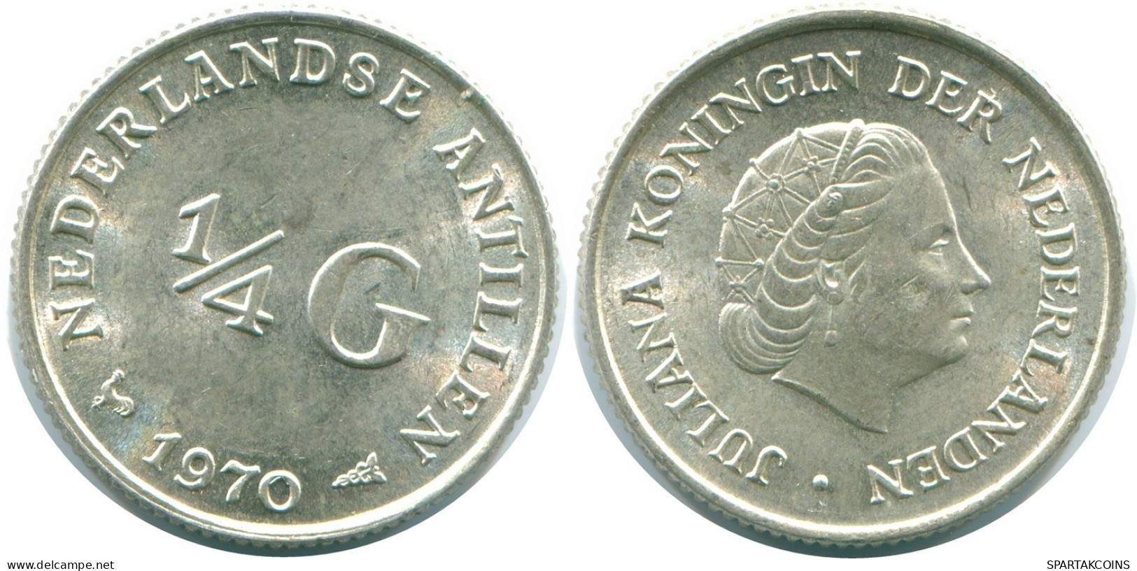1/4 GULDEN 1970 ANTILLAS NEERLANDESAS PLATA Colonial Moneda #NL11646.4.E.A - Antille Olandesi