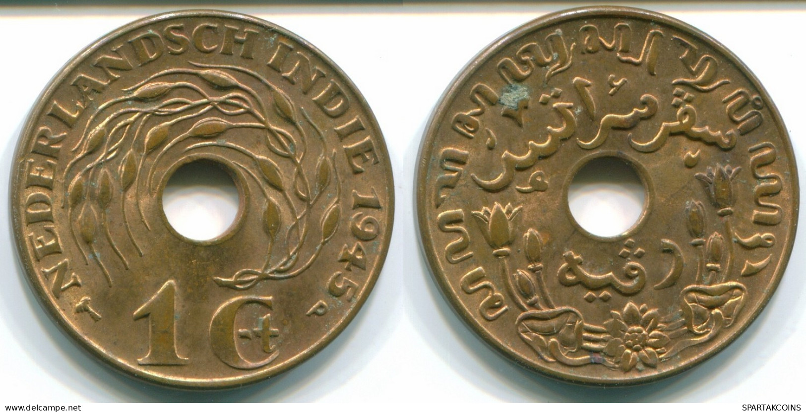 1 CENT 1945 P INDES ORIENTALES NÉERLANDAISES INDONÉSIE Bronze Colonial Pièce #S10398.F.A - Indie Olandesi