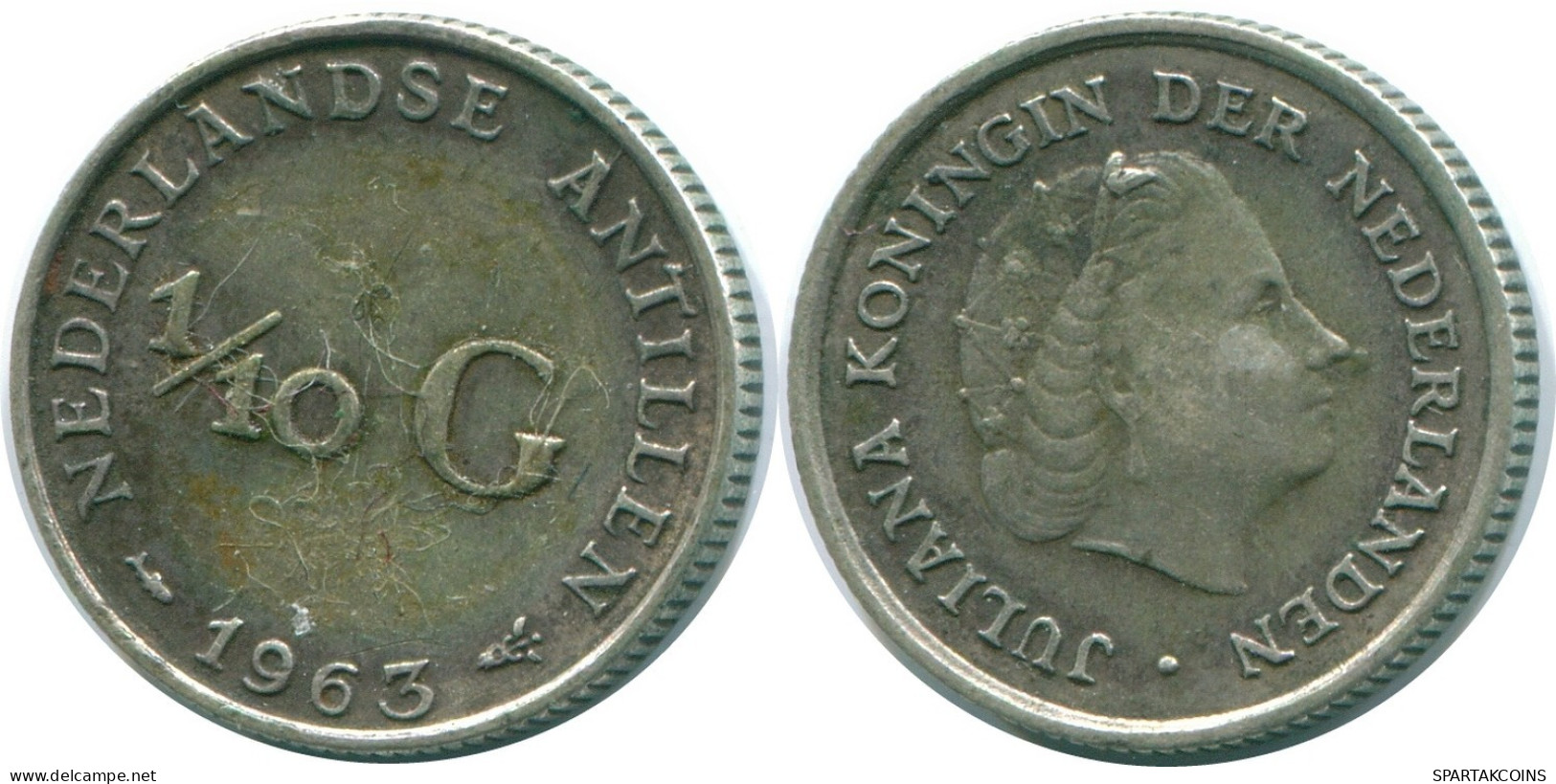 1/10 GULDEN 1963 ANTILLES NÉERLANDAISES ARGENT Colonial Pièce #NL12600.3.F.A - Antille Olandesi