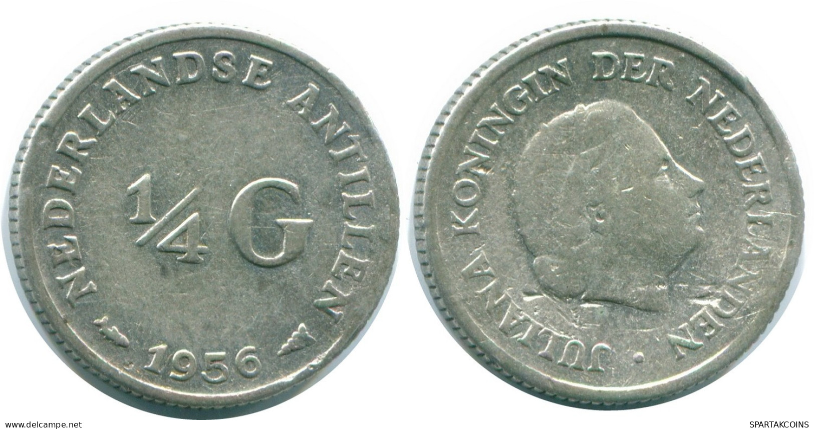 1/4 GULDEN 1956 NIEDERLÄNDISCHE ANTILLEN SILBER Koloniale Münze #NL10906.4.D.A - Niederländische Antillen