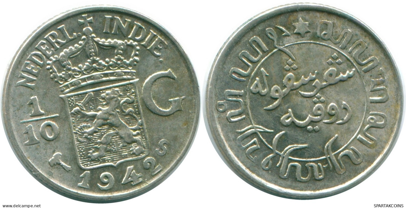 1/10 GULDEN 1942 NIEDERLANDE OSTINDIEN SILBER Koloniale Münze #NL13965.3.D.A - Indie Olandesi