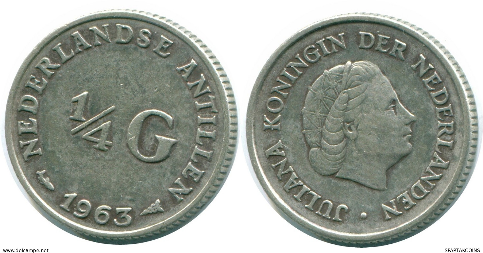 1/4 GULDEN 1963 NIEDERLÄNDISCHE ANTILLEN SILBER Koloniale Münze #NL11247.4.D.A - Antille Olandesi