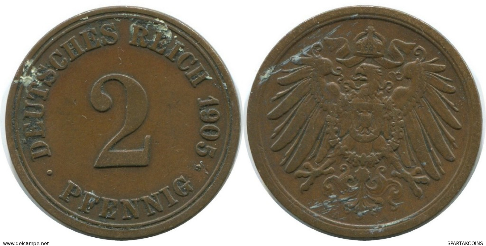 2 PFENNIG 1905 A DEUTSCHLAND Münze GERMANY #AD481.9.D.A - 2 Pfennig