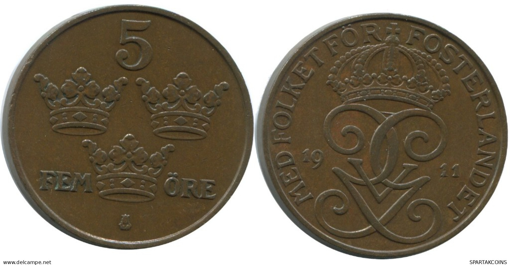 5 ORE 1911 SCHWEDEN SWEDEN Münze #AC456.2.D.A - Suède
