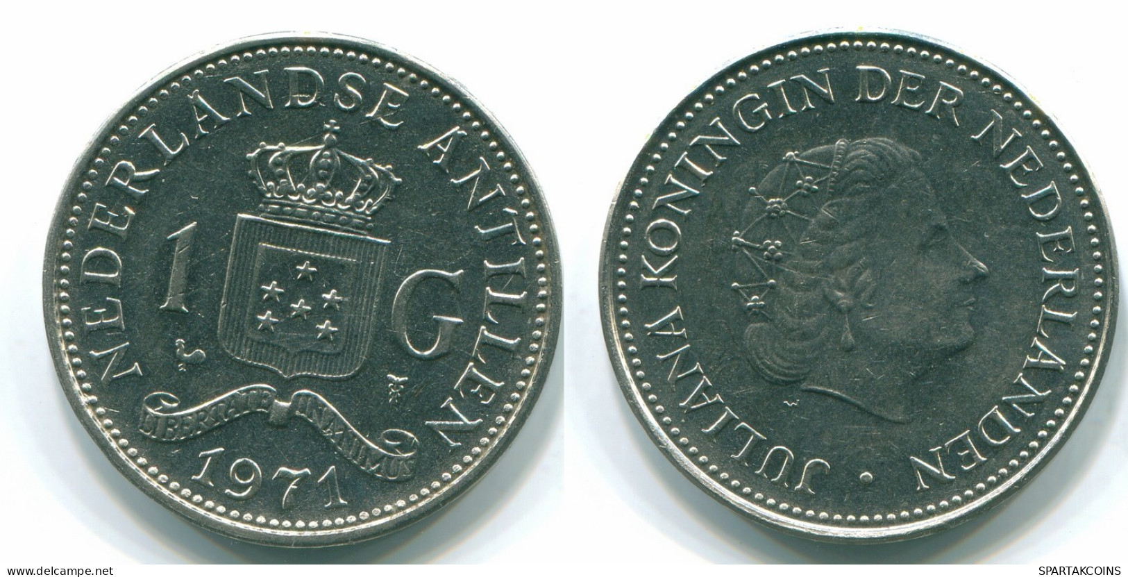 1 GULDEN 1971 NETHERLANDS ANTILLES Nickel Colonial Coin #S11938.U.A - Antille Olandesi
