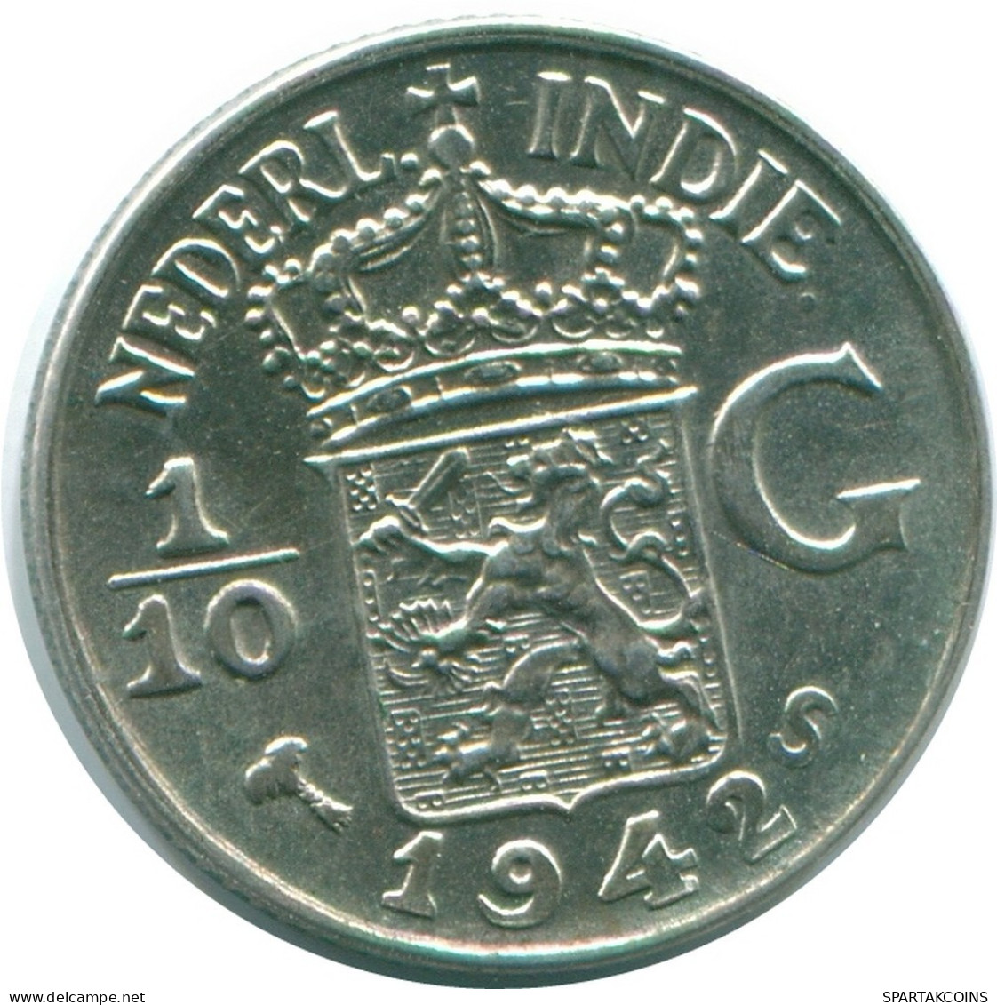 1/10 GULDEN 1942 NETHERLANDS EAST INDIES SILVER Colonial Coin #NL13878.3.U.A - Indie Olandesi