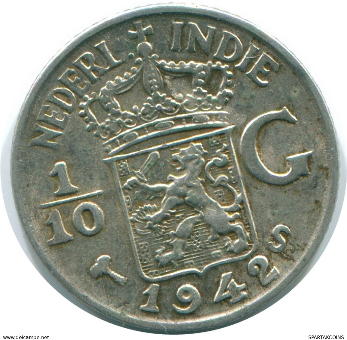 1/10 GULDEN 1942 NIEDERLANDE OSTINDIEN SILBER Koloniale Münze #NL13950.3.D.A - Indie Olandesi
