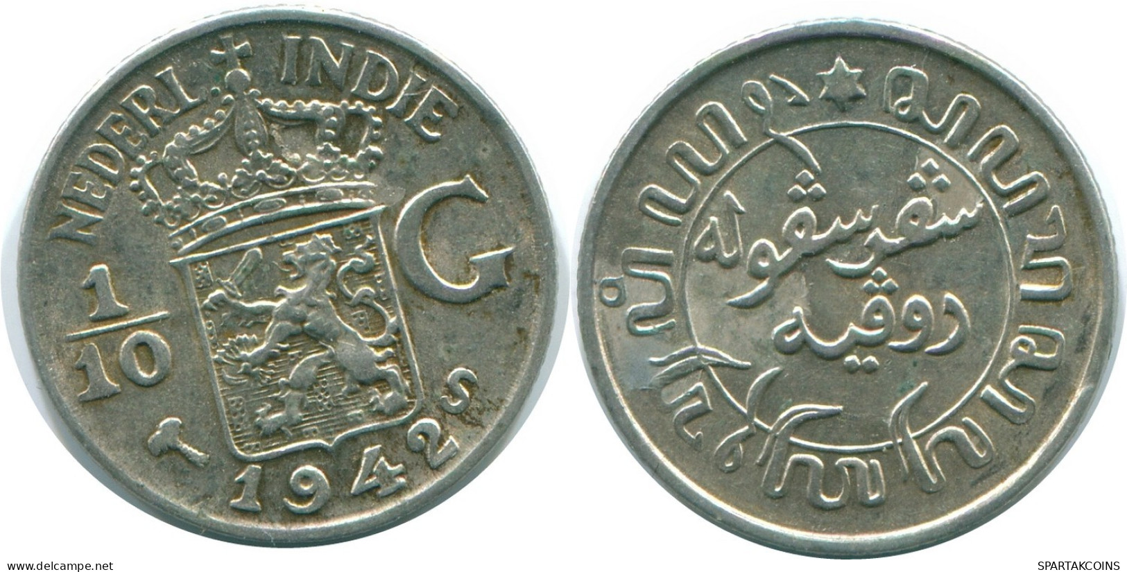 1/10 GULDEN 1942 NIEDERLANDE OSTINDIEN SILBER Koloniale Münze #NL13950.3.D.A - Indie Olandesi