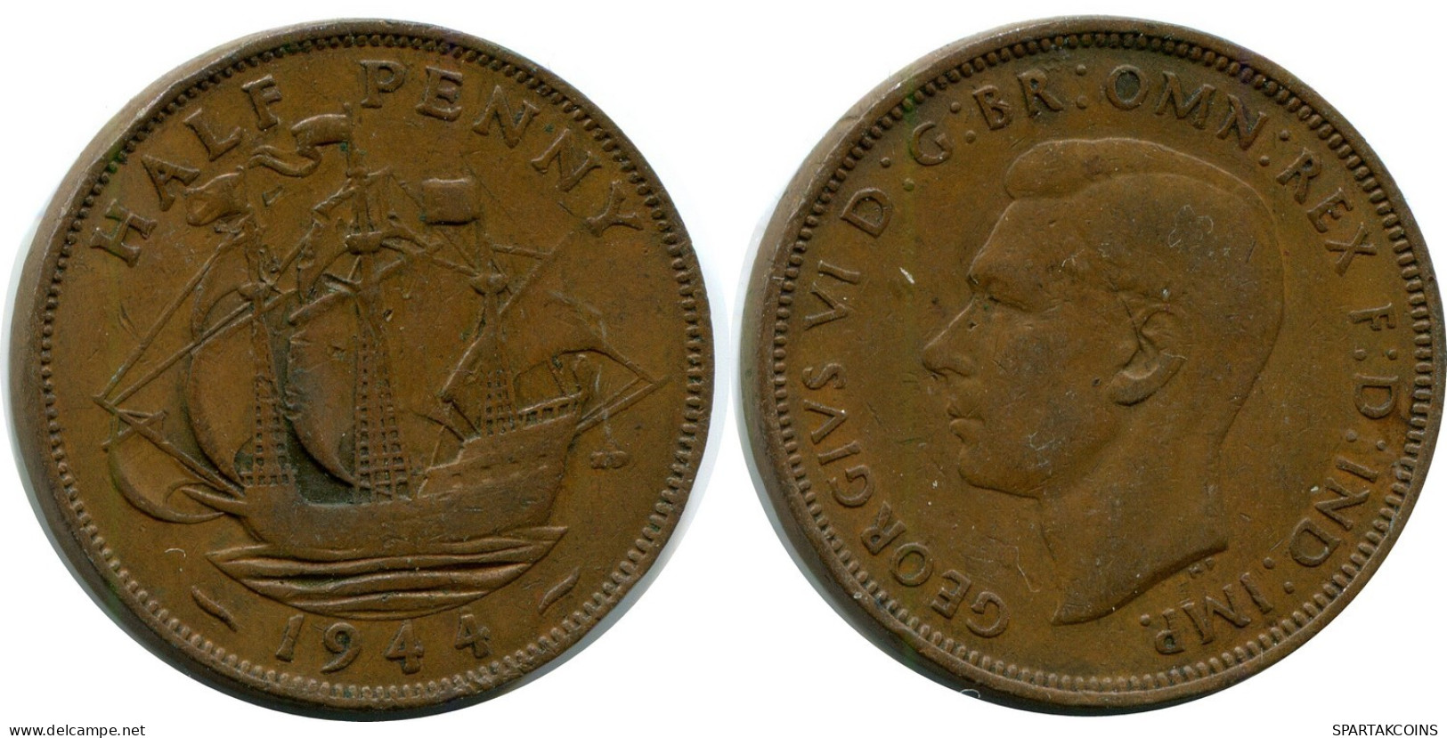 HALF PENNY 1944 UK GREAT BRITAIN Coin #AZ735.U.A - C. 1/2 Penny