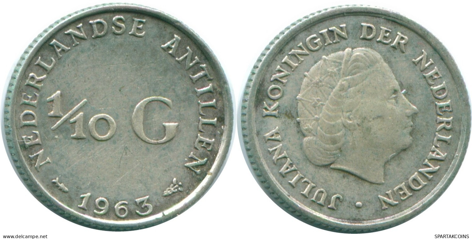 1/10 GULDEN 1963 NETHERLANDS ANTILLES SILVER Colonial Coin #NL12581.3.U.A - Antille Olandesi