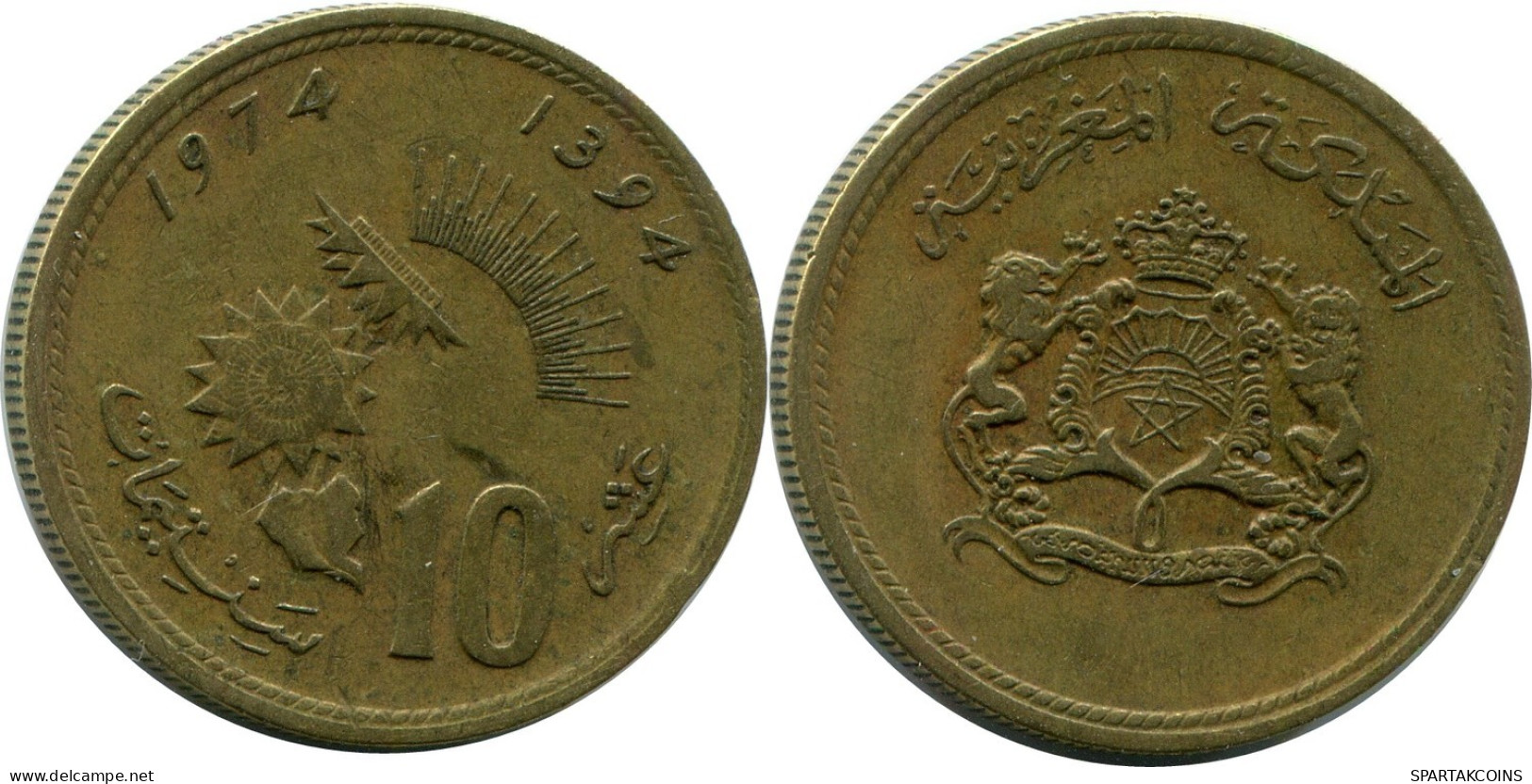 10 CENTIMES 1974 MAROC MOROCCO Islamique Pièce #AP239.F.A - Maroc