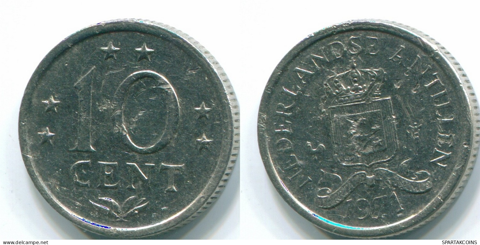 10 CENTS 1971 NIEDERLÄNDISCHE ANTILLEN Nickel Koloniale Münze #S13465.D.A - Niederländische Antillen